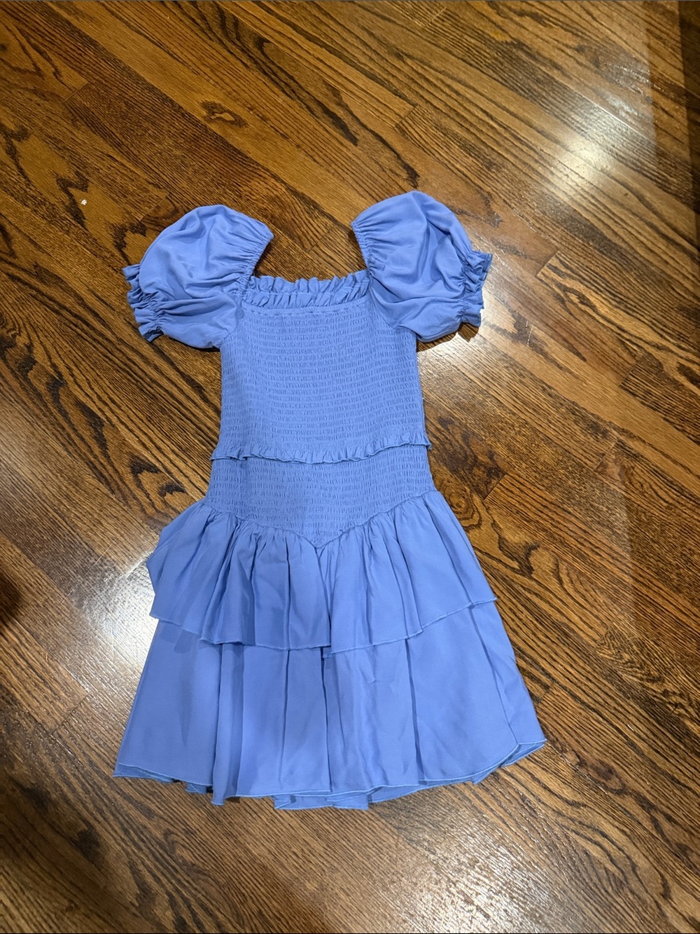 Katie J NYC Lavender Puff-Sleeve Smocked Tiered Dress